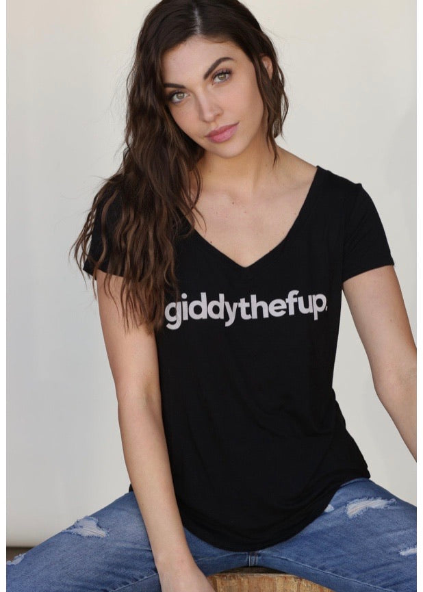The giddy the f up attitude. The t-shirt is one of our best sellers inspired by our original giddythefup. t-shirt collection for our Bad Horse equestrian style fashion line.  The t-shirt is soft, fashionable, and totally bad ass.  Not your average funny horse t-shirt, this one comes with giddy up attitude.